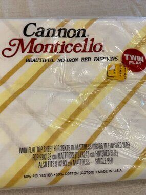 Vintage Cannon Monticello Twin Flat Sheet Striped Yellow White